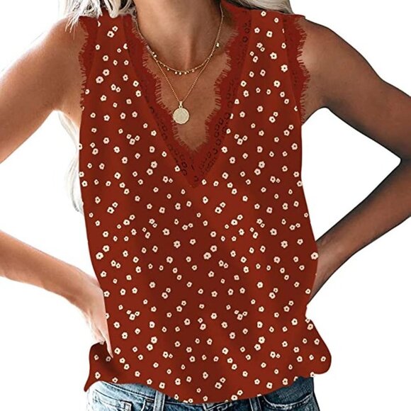 Harhay V-Neck Lace Trim Tank Top - Picture 1 of 9